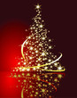 Fir-tree sparkling from fires on red background