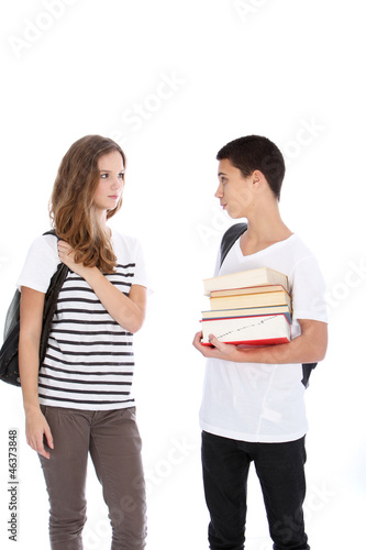 Photo: Two Teenagers on White Background Talking Two Teenagers on White Background Talking