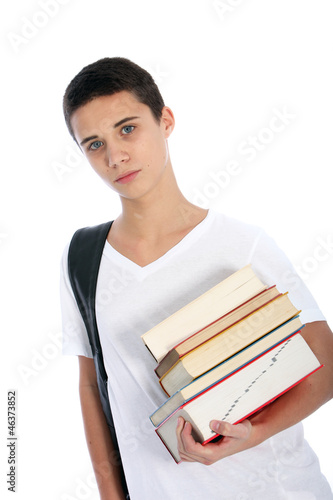 Photo: Serious teenaged boy with textbooks Serious teenaged boy with textbooks