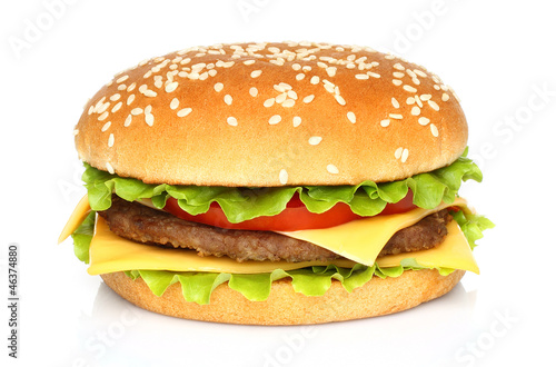 Photo: Big hamburger on white background Big hamburger on white background