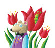 Mouse, caterpillar and tulips