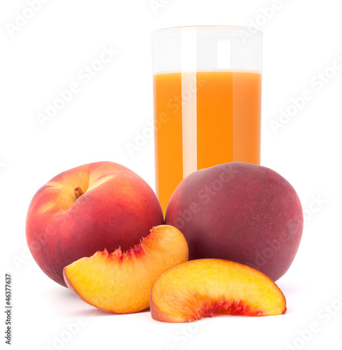 Photo: Ripe peach fruit and juice glass Ripe peach fruit and juice glass