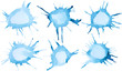 Set of blue watercolor blobs are isolated on a white background.