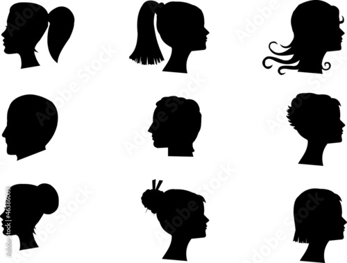 Vector: male and female heads in silhouettes male and female heads in silhouettes