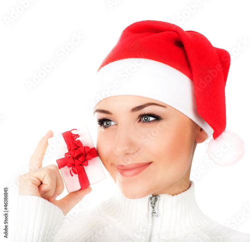 Photo: Santa girl with gift box Santa girl with gift box