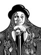 Vector: black and white artistic drawing of young witch in a hat and wit black and white artistic drawing of young witch in a hat and wit
