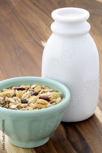 Photo: Delicious and healthy muesli with fresh milk Delicious and healthy muesli with fresh milk