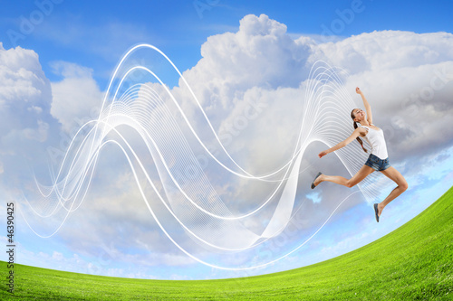 Photo: Modern style dancer against blue sky Modern style dancer against blue sky