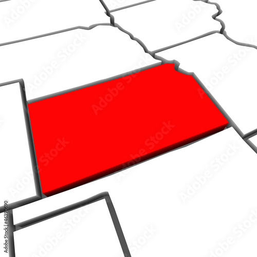 Illustration: Kansas Red Abstract 3D State Map United States America Kansas Red Abstract 3D State Map United States America