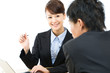 Young asian smiling businesswoman and businessman