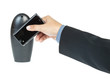 business man holding smartphone as NFC - Near field communicatio