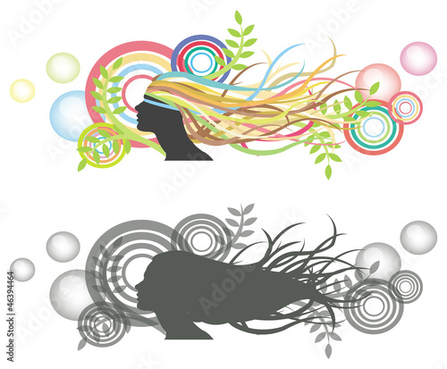 Vector: Fluttering hair on woman dummy with bubble backdrop Fluttering hair on woman dummy with bubble backdrop