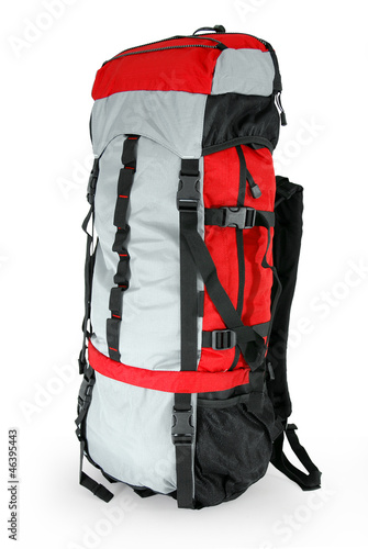 Photo: Modern tourist backpack isolated on white Modern tourist backpack isolated on white
