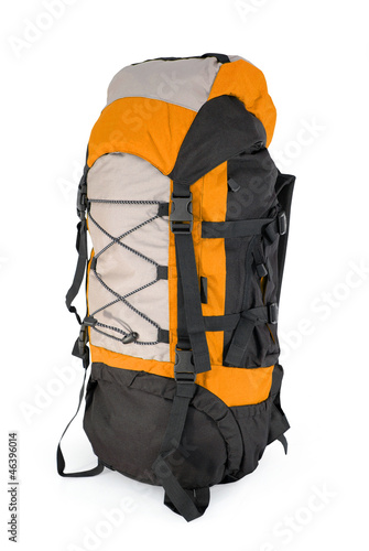 Photo: Modern tourist backpack isolated on white Modern tourist backpack isolated on white
