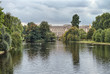 Buckingham Palace and gardens in London in a overcast autumn day
