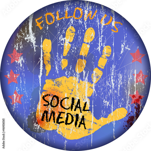 Vector: vintage social media sign or button, grungy vintage social media sign or button, grungy