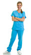 Photo: Woman in medical doctor suit isolated on white Woman in medical doctor suit isolated on white