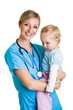 Foto: Doctor with toddler child isolated on white Doctor with toddler child isolated on white