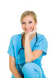 Woman in medical doctor suit isolated on white