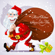 Cute Santa Claus carries a bag of gifts