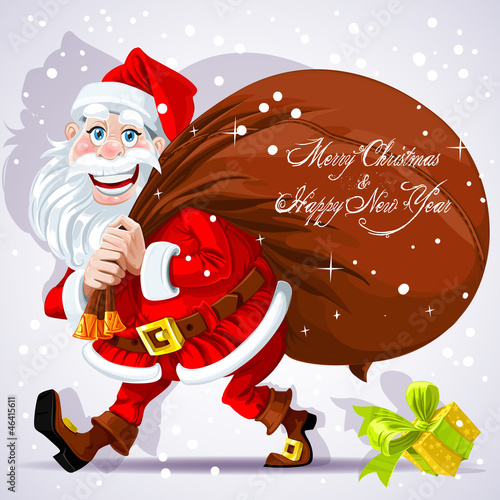 Vector: Cute Santa Claus carries a bag of gifts Cute Santa Claus carries a bag of gifts