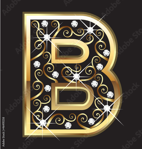 Vector: B gold letter with swirly ornaments B gold letter with swirly ornaments