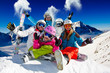 Ski, snow, sun and winter fun - happy family ski team