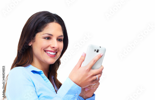 Photo: Woman with a cell phone. Woman with a cell phone.