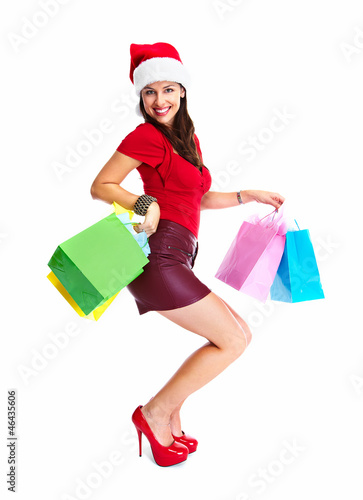 Photo: Christmas Shopping santa woman. Christmas Shopping santa woman.
