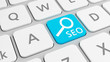 SEO on key in blue