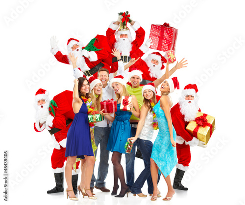 Photo: Christmas Santa and a group of happy people. Christmas Santa and a group of happy people.
