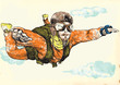 Skydiving, parachutist. Hand drawing into vector