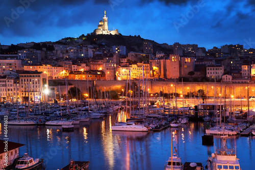 Photo: Marseille, France panorama at night, the harbour. Marseille, France panorama at night, the harbour.