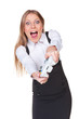 emotional woman playing video game