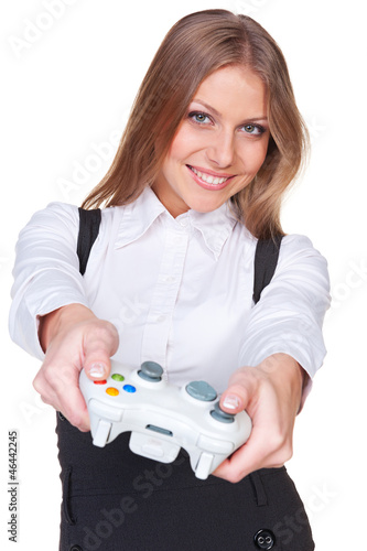 Photo: attractive woman playing in video game attractive woman playing in video game