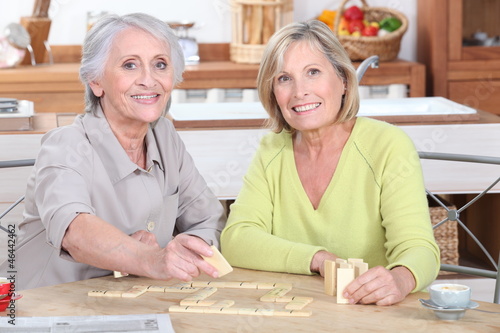 Photo: duo of retired ladies playing scrabble in the kitchen duo of retired ladies playing scrabble in the kitchen