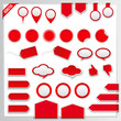 Vector red price tags, labels, stickers, arrows and ribbons
