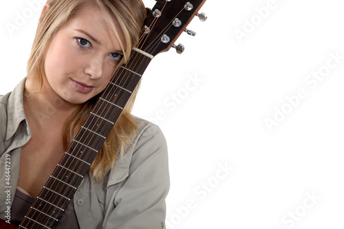Photo: Blondie with a guitar. Blondie with a guitar.