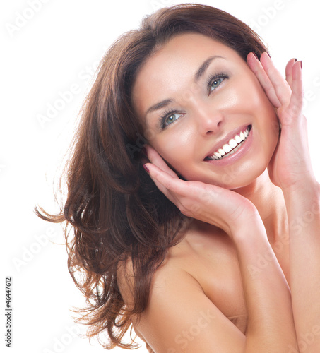 Photo: Beautiful Girl Isolated on a White Background. Perfect Skin Beautiful Girl Isolated on a White Background. Perfect Skin
