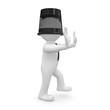 3d human with a bucket on his head is to the touch