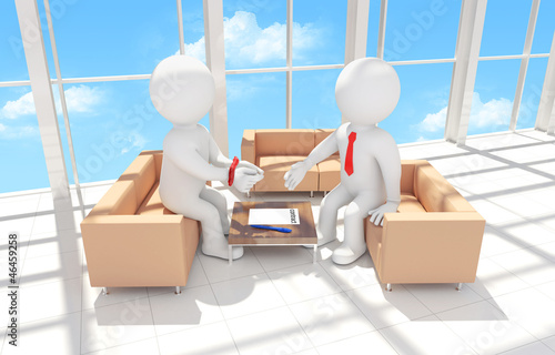 Illustration: 3d human with his hands tied signing a contract 3d human with his hands tied signing a contract