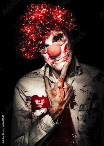 Photo: Evil Blood Stained Clown Contemplating Homicide Evil Blood Stained Clown Contemplating Homicide