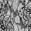 Black lace vector fabric seamless pattern with lines and waves