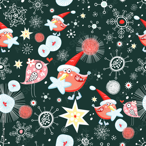 Vector: Christmas texture with birds Christmas texture with birds