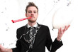 Party guy holding a balloon