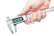 Trammel vernier in hand on a white background.