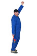Plumber in boiler suit holding wrench