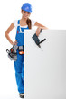 Woman with white panel