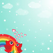 Vektor: Love bird with hearts and rainbow Love bird with hearts and rainbow