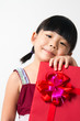 Asian child with red gift box